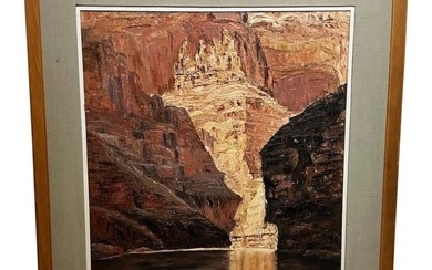 Impressionist Mid Century Oil Painting USA Arizona Landscape Grand Canyon