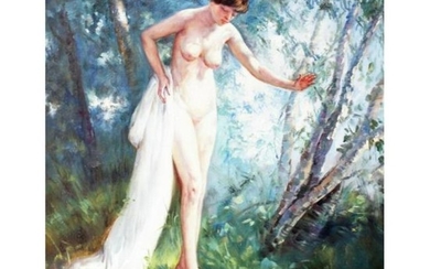 Impressionist Oil Painting, Forest Landscape Nude