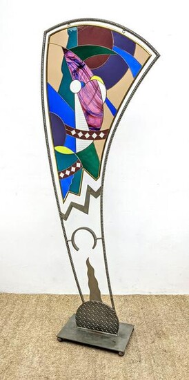 Industrial Artisan Stained Glass Standing Sculpture. Si