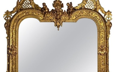Italian Designer, Renaissance, Large Wall Mirror, Oil Gilded, Carved Wood, 1890s