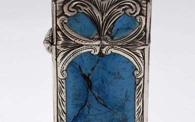 Italian solid silver and faux turquoise enamel lighter case