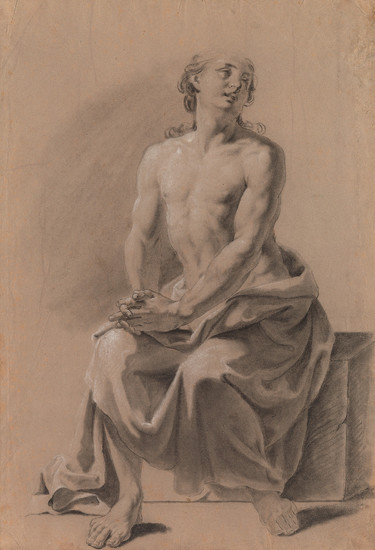 JACOPO ALESSANDRO CALVI (Bologna 1740-1815 Bologna) A Male Nude Study. Black chalk with...