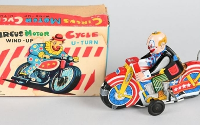 JAPAN Tin Windup CIRCUS CLOWN MOTORCYCLE w/ BOX