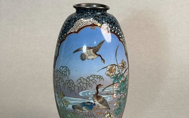 Japanese Cloisonne Vase with Goose Scene, Meiji Period
