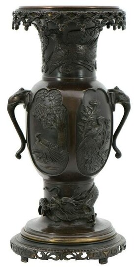 Japanese Meiji Period Patinated Bronze Vase