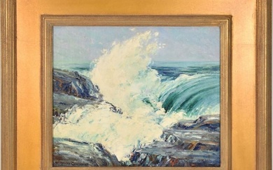 Joane Cromwell (1895 - 1969) oil on board, Ocean Scene Crashing Waves. signed lower left. 12 x 14