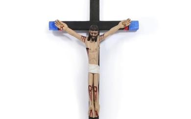 Jose Benjamin Lopez (New Mexico, 20th century), folk art santos crucifix, 1990, hand-carved and