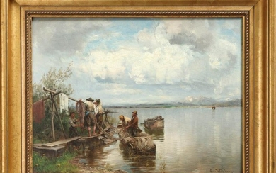 Josef Wopfner "Chiemsee Fishermen" Oil on Panel