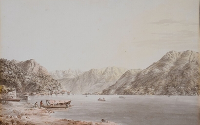 Joseph Rebell Vienne 1787 - 1828 Dresde Bateaux sur le Lago di Como Aquarelle sur...