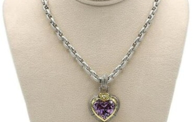 Judith Ripka Sterling Amethyst & Diamond Heart Necklace
