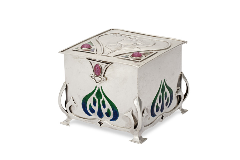 KATE HARRIS (ACTIVE 1899-1905) A silver and enamel table casket, 1902