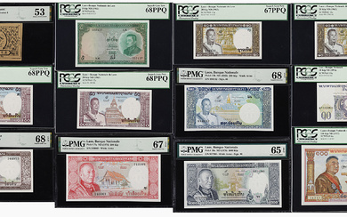 LAOS. Lot of (12). Banque Nationale du Laos & Free Lao Government. Mixed Denomination, ND (1945-75). P-Various. PMG About Uncirculated 5...
