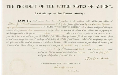 LINCOLN, ABRAHAM. Partly-printed Document Signed, as