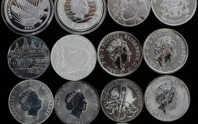 LOT OF 17 SILVER POUND DOLLAR EURO FRANC COINS