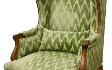 LOUIS XV STYLE CARVED WALNUT BERGERE WING CHAIR