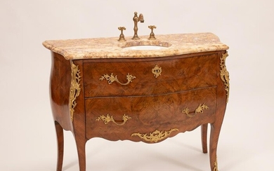 LOUIS XV STYLE SATINWOOD & MARBLE TOP COMMODE SINK, H