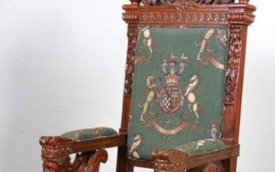 Large Carved Renaissance Revival Throne Chair