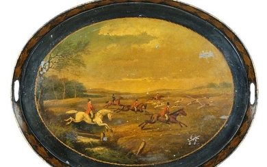 Large Hand Painted Hunting Scene Tole Tray