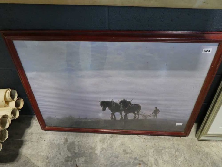 Large framed and glazed print of Shire horses at workLarge...