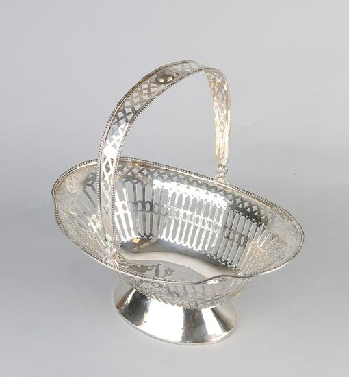 Large silver handle basket, 925/000, with sawn