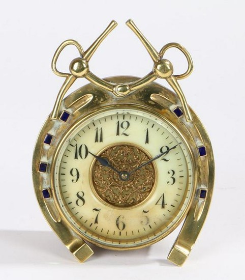 Late 19th century brass desk clock, modelled as a