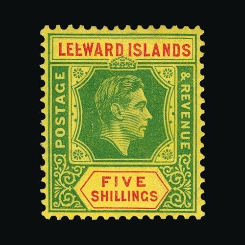 Leeward Islands : (SG 112a) 1938-51 KGVI 5/- green & red on ...