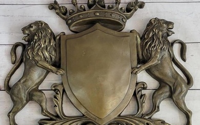 Lion & Crown Coat of Arms Family Crest Bronze Sculpture