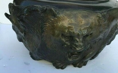Lion center piece Bronze bowl multi-patina colors heavy