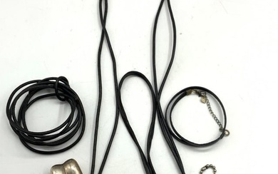 Lot 6 Sterling Silver & Leather Jewelry