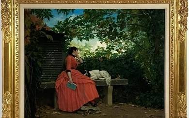 Louis Emile Pinel De Granchamp Girl w/ Dog Oil Painting