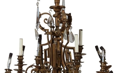 Louis XV Style Gilt Bronze Twelve Light Gasolier, late 19th c., H.- 32 in., Dia.- 28 in.