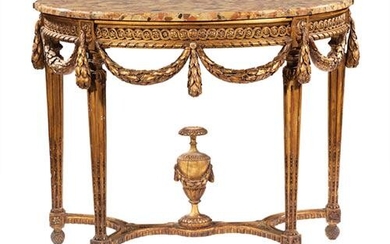 Louis XVI-Style Giltwood Demilune Console Table