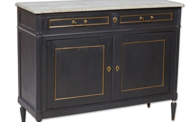 Louis XVI Style Marble Top Polychromed Walnut Sideboard, 20th c., H.- 41 1/2 in., W.- 52 1/2 in.
