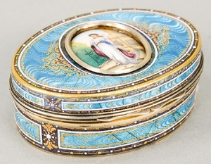 Louis XVI enameled silver and gold wash snuff box set