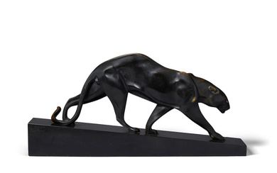 MAURICE PROST (1894–1967) Panther circa 1925 patinated bronze, black marble...