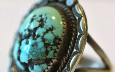 MIKE LOBOS TURQUOISE & STERLING SILVER SIGNED RING