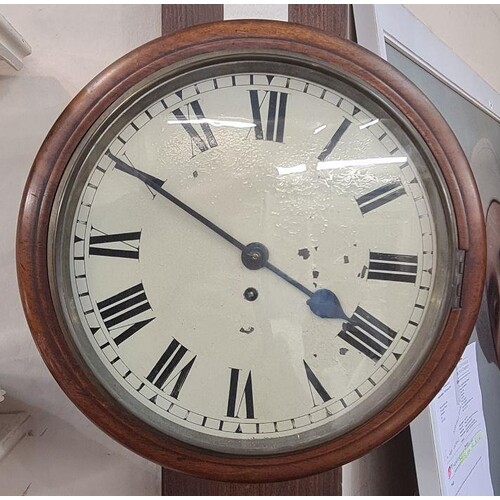 Mahogany wall clock, circular with enamelled dial, fusee mov...