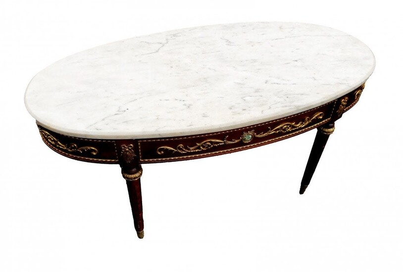 Marble Top Victorian Table with Portraits, Gilding