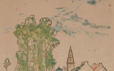 Maxime MAUFRA (1861-1918), «Le village», Gravure en couleur, 60 x 40 cm