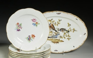 Meissen hand painted porcelain platter and dishes