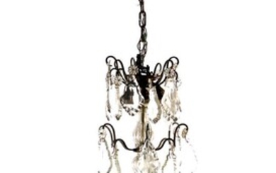 (-), Brass 18-light chandelier with many crystals, 100...