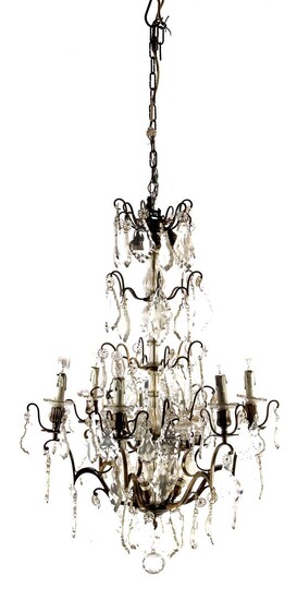 (-), Brass 18-light chandelier with many crystals, 100...
