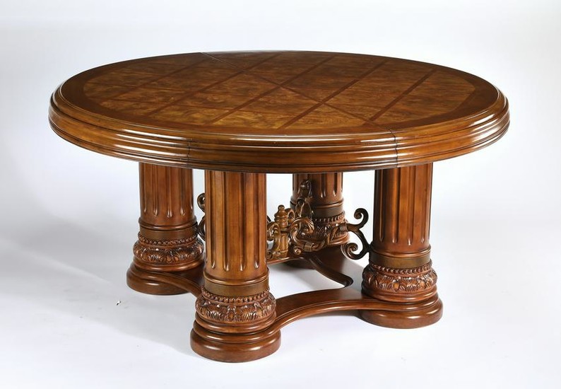 Michael Amini burl and parquetry table w/ leaf