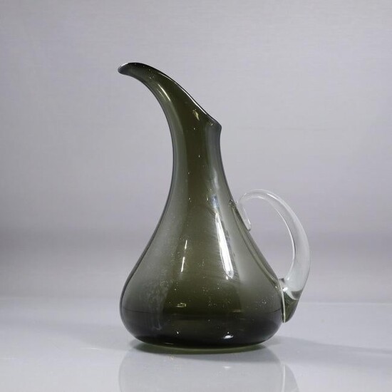 Mid-Century Modern Smoked Glass Pitcher Applied Handle