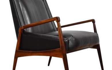 Mid-Century Rosewood & Black Leather Lounge Chair