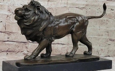 Milo's Signed Original Bronze Sculpture The Fierce Striding Lion Statue on Marble Base - 9" x 15"