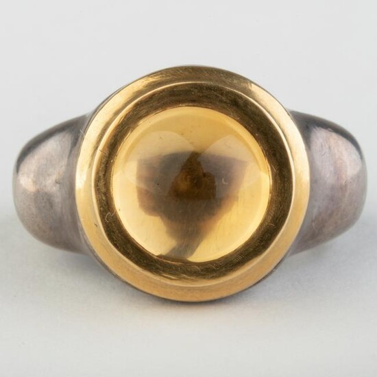 Modern Cabochon Citrine, Sterling Silver and 22k Gold