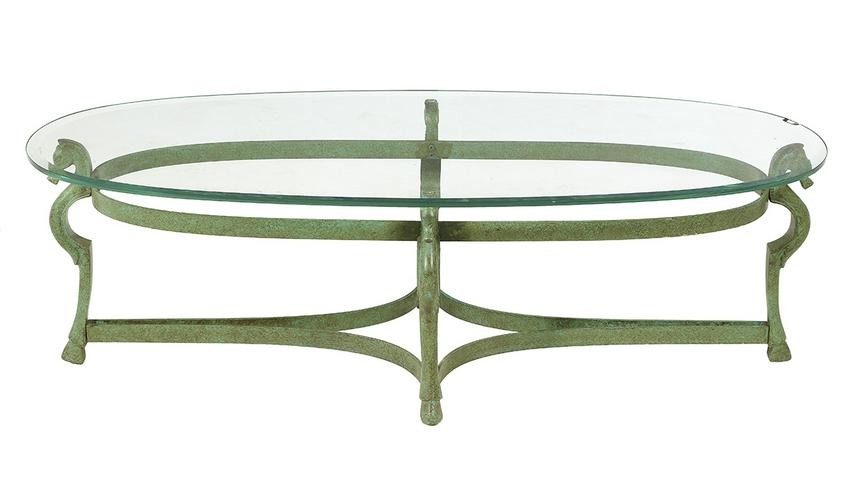 Modern Patinated Brass and Glass-Top Coffee Table