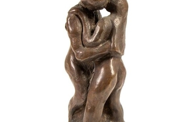 Modernist Bronze Abstract Kissing Couple Sculpture