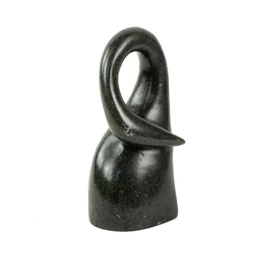 Modernist Carved Black Granite Swan Sculpture